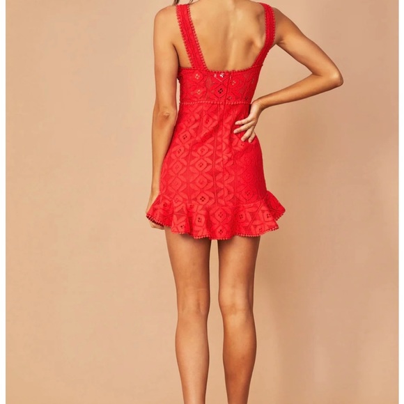 Red Lace Mini Dress Size Medium - Picture 2 of 5